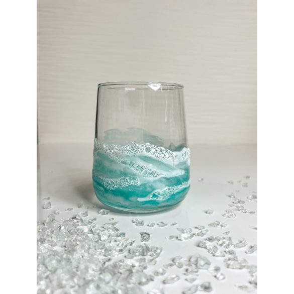 "Mentazöld epoxi gyanta fedésű óceán mintás pohár"#01