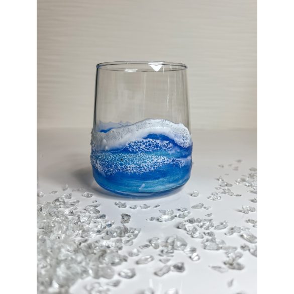 "Kék epoxi gyanta fedésű óceán mintájú pohár"#02