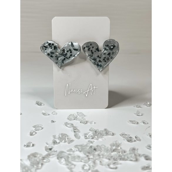 "Ezüst epoxi gyanta szív fülbevaló"#02