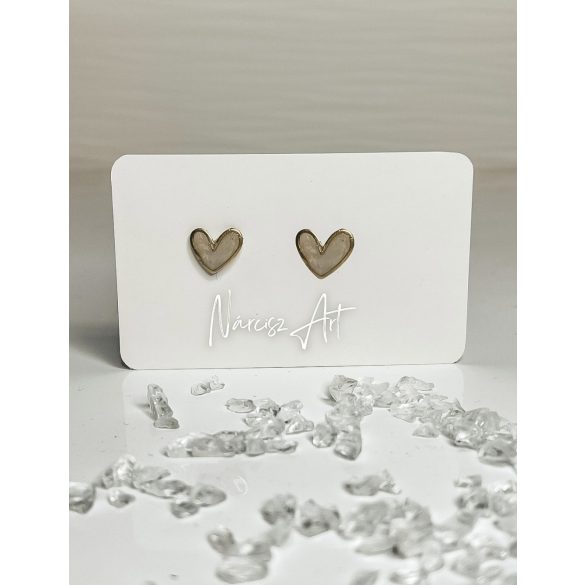 " Fehér-arany epoxi gyanta szív alakú fülbevaló"#03