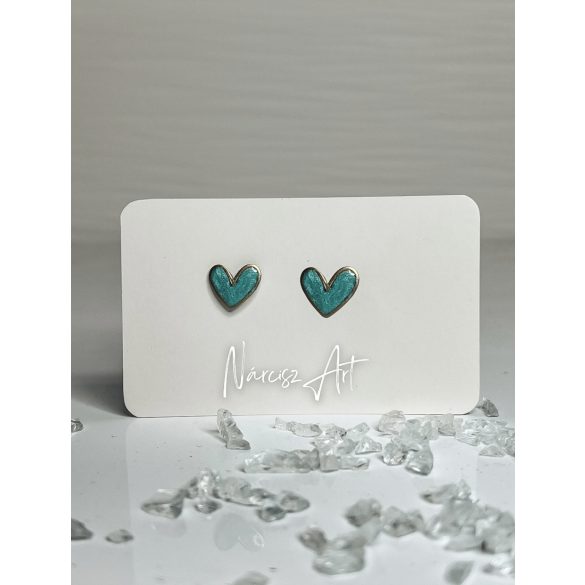 " Mentazöld-arany epoxi gyanta szív alakú fülbevaló"#04