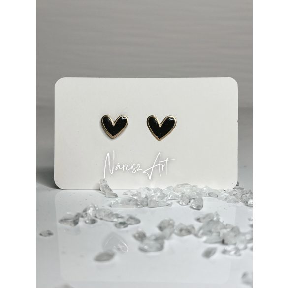 " Fekete-arany epoxi gyanta szív alakú fülbevaló"#06