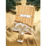 "Arany-fehér metál csillogó epoxi gyanta fedésű vágódeszka és fakanál szett, ajándék"#01