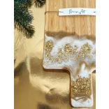 "Arany-fehér metál csillogó epoxi gyanta fedésű vágódeszka és fakanál szett, ajándék"#01