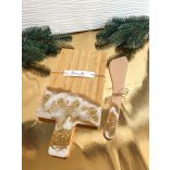 "Arany-fehér metál csillogó epoxi gyanta fedésű vágódeszka és fakanál szett, ajándék"#01