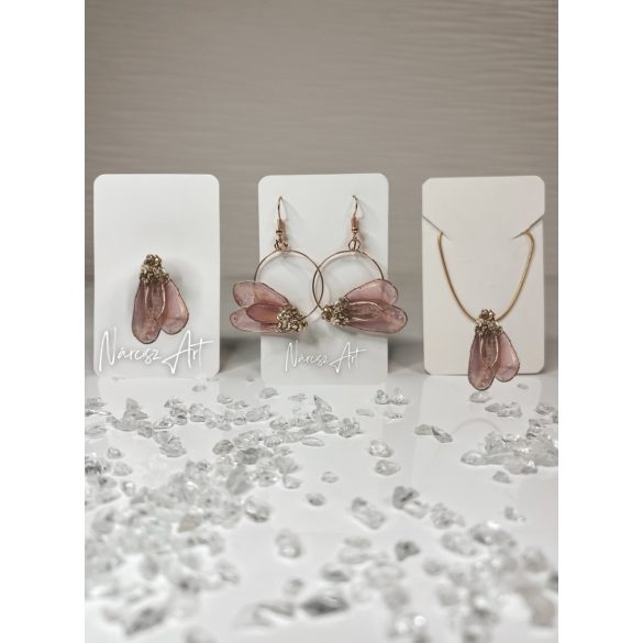 "Rose gold féloldalas epoxi gyanta virág ékszer szett"#10