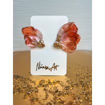   "Korall vörös asszimetrikus epoxi gyanta virágos fülbevaló"#06