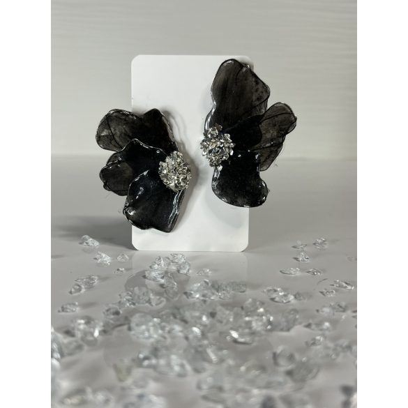 "Fekete-ezüst epoxi gyanta virág fülbevaló"#14