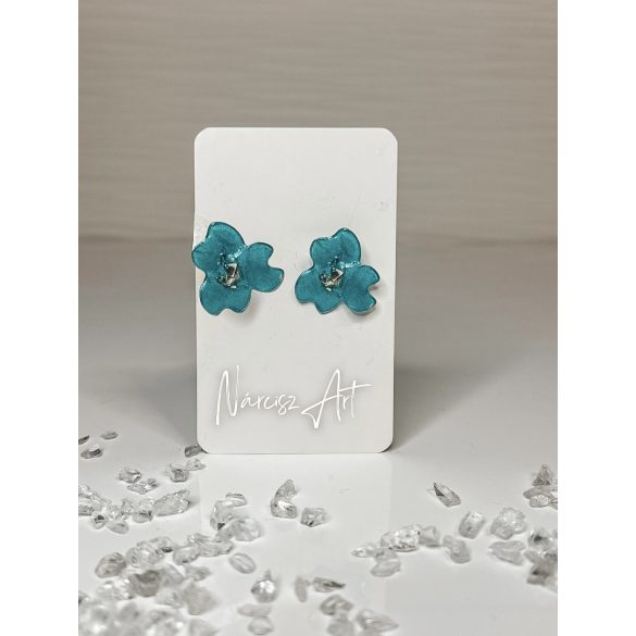 "Türkíz epoxi gyanta kis virágos fülbevaló"