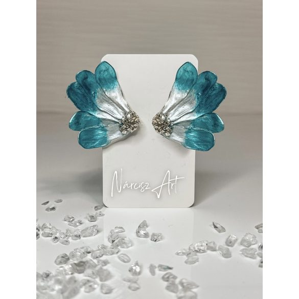 "Türkíz epoxi gyanta féloldalas virág fülbevaló"#29