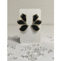   "Fekete-arany epoxi gyanta féloldalas virágos fülbevaló"#53