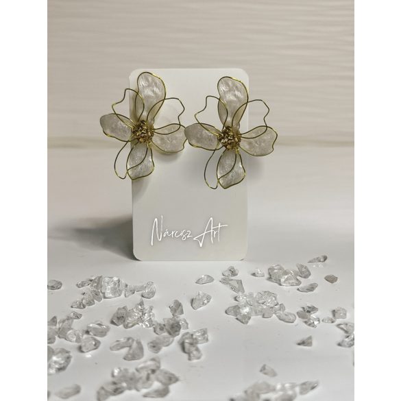 "Fehér-arany epoxi gyanta  virágos fülbevaló"#57