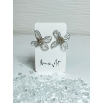   "Ezüst-fehér-átlátszó füstfóliás epoxi gyanta elegáns virág fülbevaló"#69