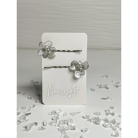 "Ezüst epoxi gyanta hajcsat szett"#04