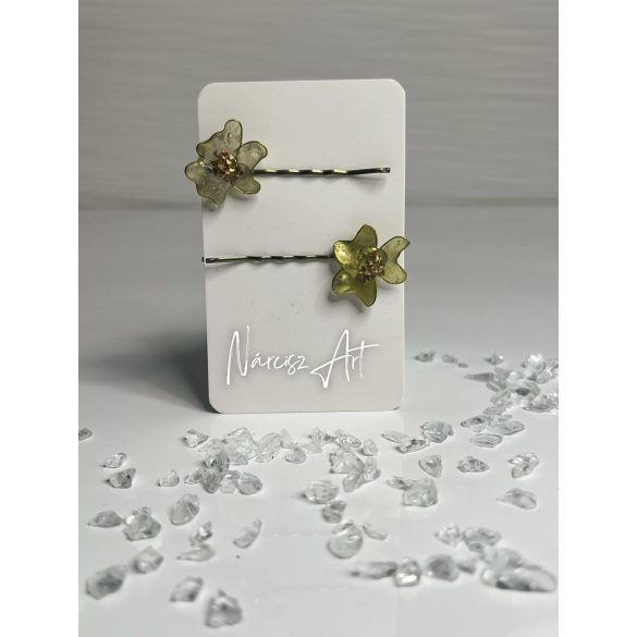 "Arany epoxi gyanta virágos hajcsat szet"#07