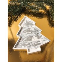   "Ezüst-fehér márványos fenyőfa formájú kínálótál, ajándék"#09