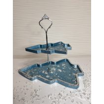   "Kék-ezüst fenyőfa formájú emeletes kínálótál ajándék"#004