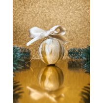 "Arany - fehér márványos karácsonyi gömb"#01