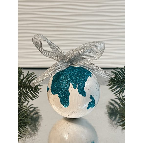  " Türkiz-ezüst földgömb karácsonyfadísz" #04