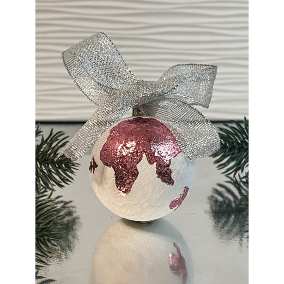 " Rosegold-fehér földgömb karácsonyfadísz" #07