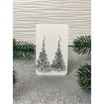   "Átlátszó- ezüst pelyhes karácsonyi női fülbevaló, ajándék"#01
