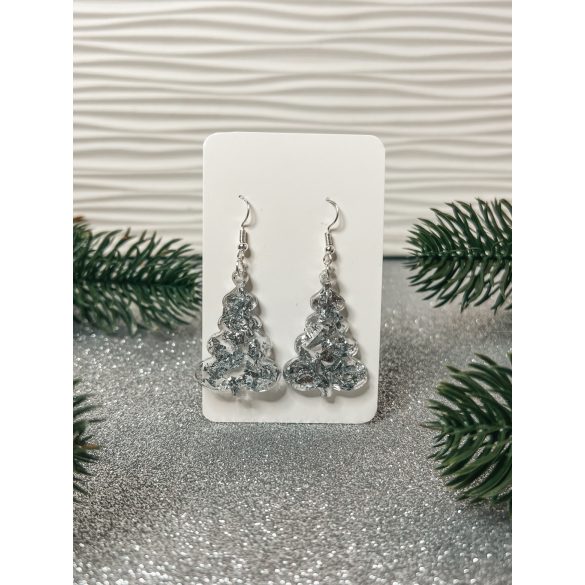 "Átlátszó- ezüst pelyhes karácsonyi női fülbevaló, ajándék"#01