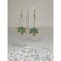   "Mentazöld-arany epoxi gyanta leveles fülbevaló"#02