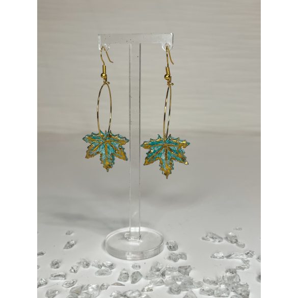 "Mentazöld-arany epoxi gyanta leveles fülbevaló"#02