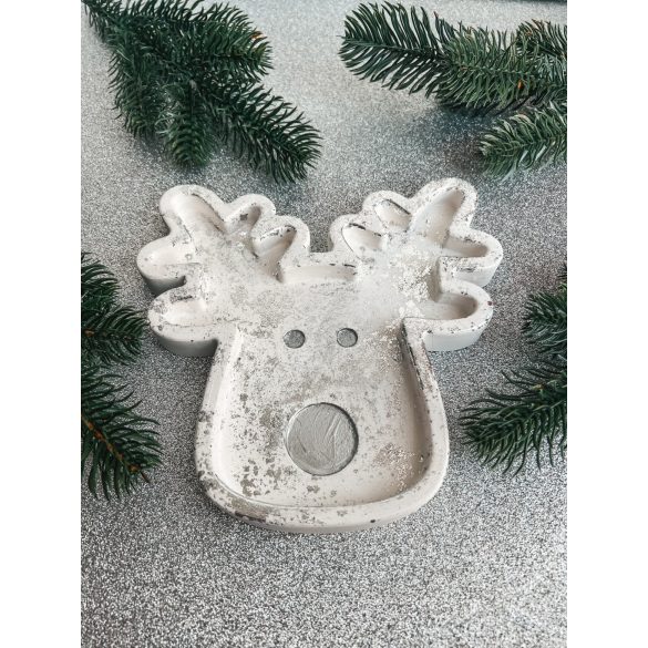 "Fehér-ezüst füstfóliás rénszarvas kínálótál, ékszertartó karácsonyi ajándék"#02