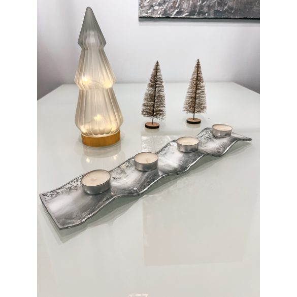 "Fehér&ezüst 4 hajlításos adventi gyertyatartó" #01