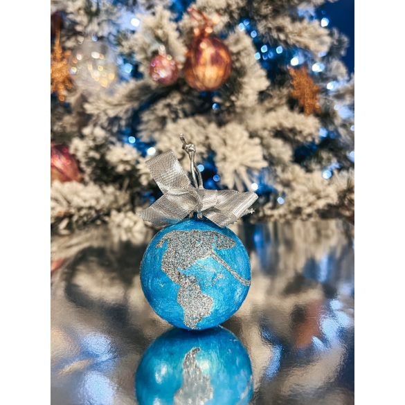 " Kék-ezüst földgöm karácsonyfadísz" #02