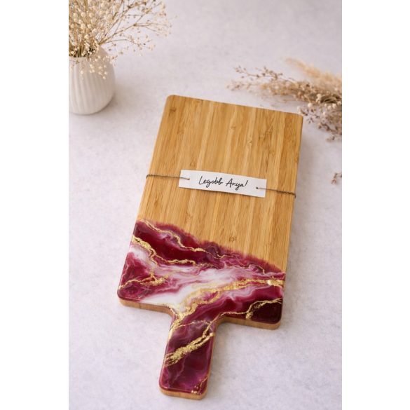 "Arany-fehér-bordó  epoxi gyanta fedésű vágódeszka, különleges ajándék, anyák napja, köszönőajándék"#02