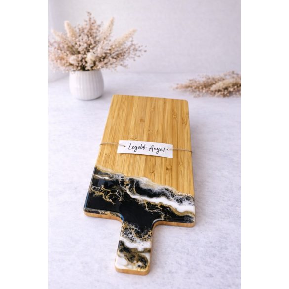 "Fekete-arany epoxi gyanta fedésű vágódeszka, különleges ajándék, anyák napja, köszönőajándék"#04