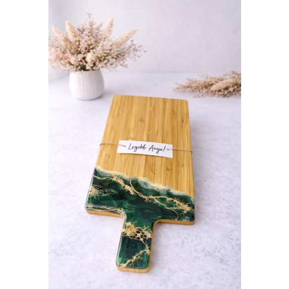 "Zöld-arany epoxi gyanta fedésű vágódeszka, különleges ajándék, anyák napja, köszönőajándék"#06