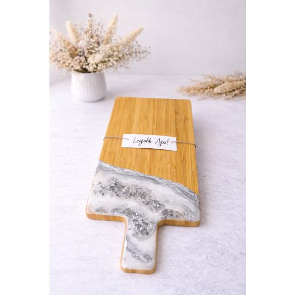 "Ezüst epoxi gyanta fedésű vágódeszka, különleges ajándék, anyák napja, köszönőajándék"#09
